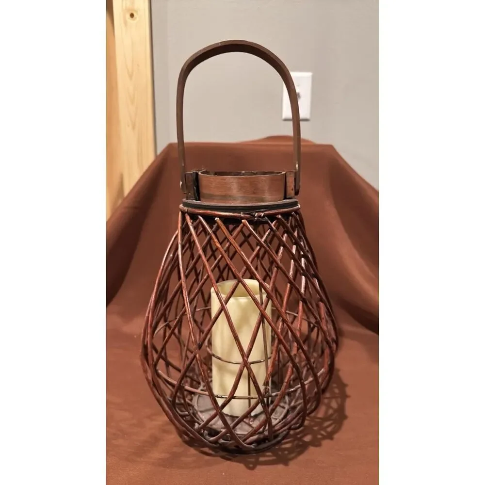 Brown Rattan Led Outside Decorative Lantern Works
